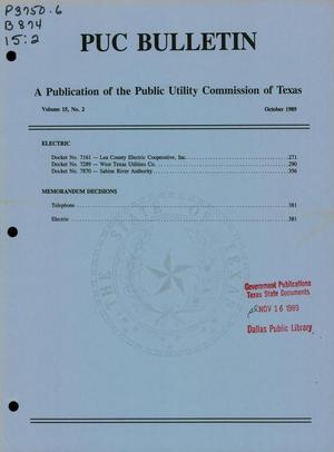 Primary view of object titled 'PUC Bulletin, Volume 15, Number 2, October 1989'.