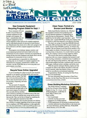 Primary view of object titled 'Take Care of Texas: News You Can Use, July 2008'.