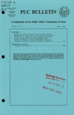 Primary view of object titled 'PUC Bulletin, Volume 13, Number 7, March 1988'.