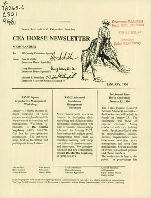Primary view of object titled 'CEA Horse Newsletter, January 1996'.
