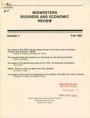 Primary view of object titled 'Midwestern Business and Economic Review, Number 7, Fall 1987'.
