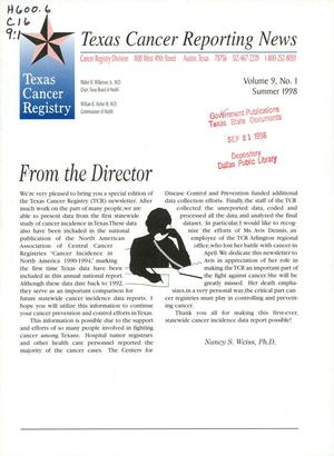 Primary view of object titled 'Texas Cancer Reporting News, Volume 9, Number 1, Summer 1998'.