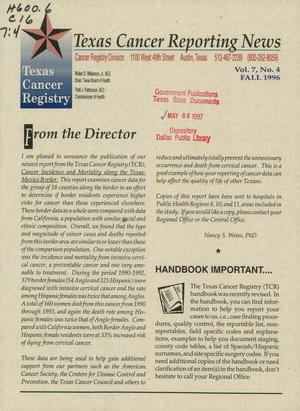 Primary view of object titled 'Texas Cancer Reporting News, Volume 7, Number 4, Fall 1996'.