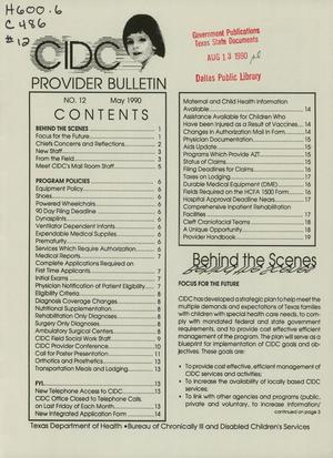 Primary view of object titled 'CIDC Provider Bulletin, Number 12, May 1990'.