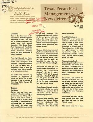 Primary view of object titled 'Texas Pecan Pest Management Newsletter, Volume 95, Number 1, April 1995'.