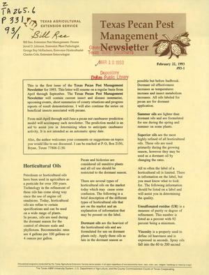 Primary view of object titled 'Texas Pecan Pest Management Newsletter, Volume 93, Number 1, February 1993'.