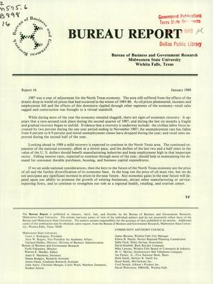 Primary view of object titled 'Bureau Report, Number 16, January 1988'.