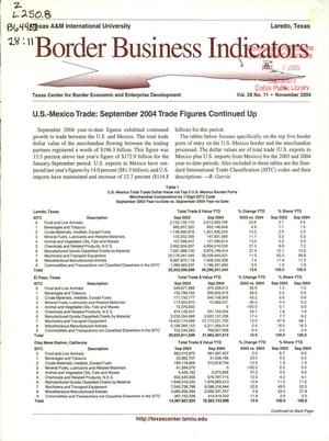 Primary view of object titled 'Border Business Indicators, Volume 28, Number 11, November 2004'.