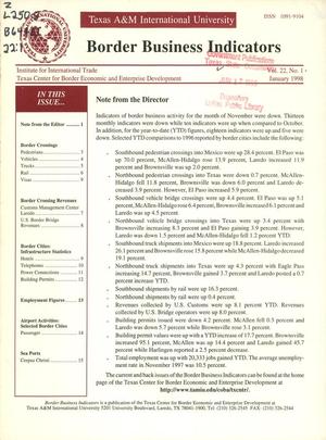 Primary view of object titled 'Border Business Indicators, Volume 22, Number 1, January 1998'.