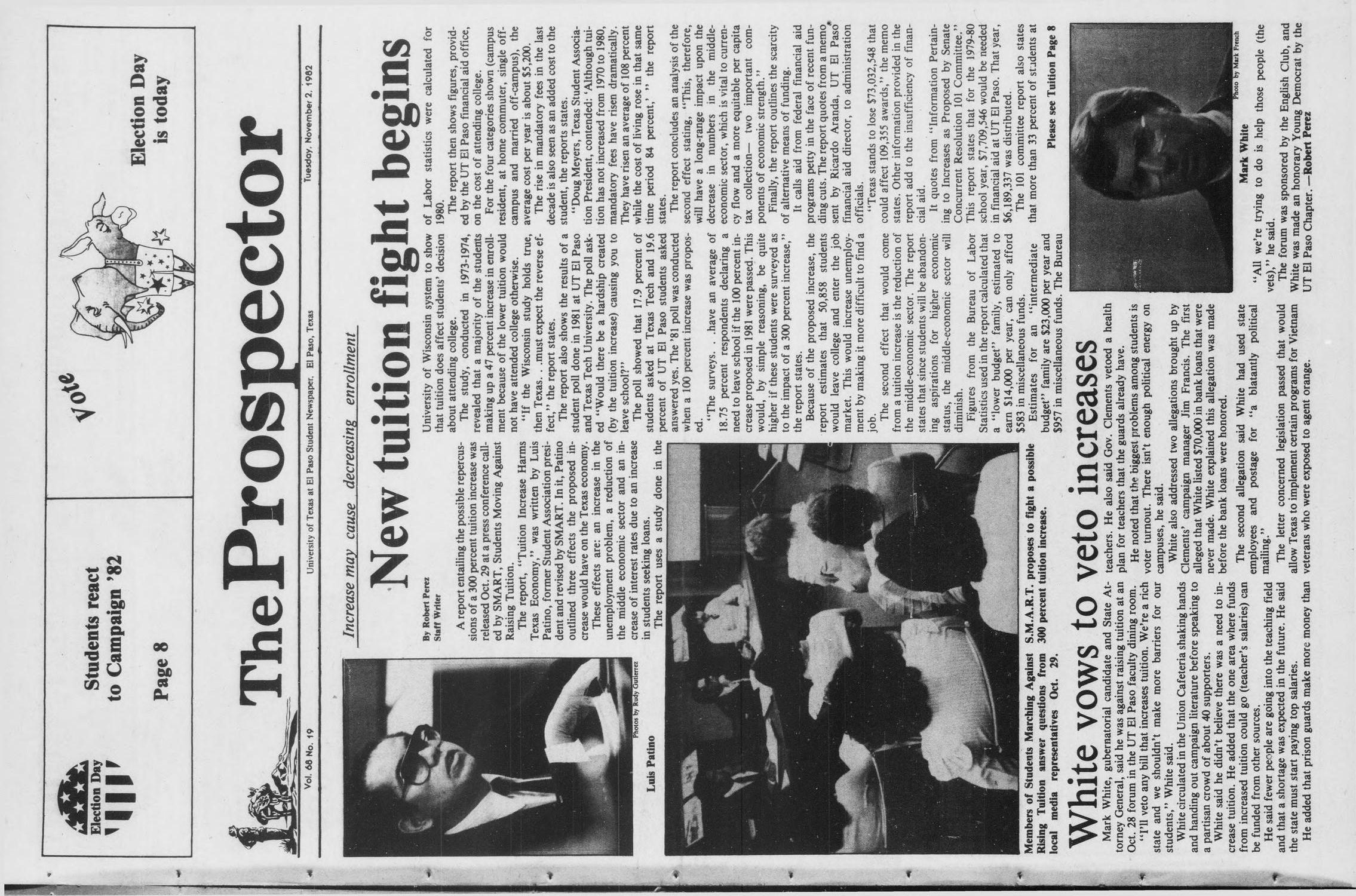 The Prospector (El Paso, Tex.), Vol. 68, No. 19, Ed. 1 Tuesday, November 2, 1982
                                                
                                                    [Sequence #]: 1 of 12
                                                