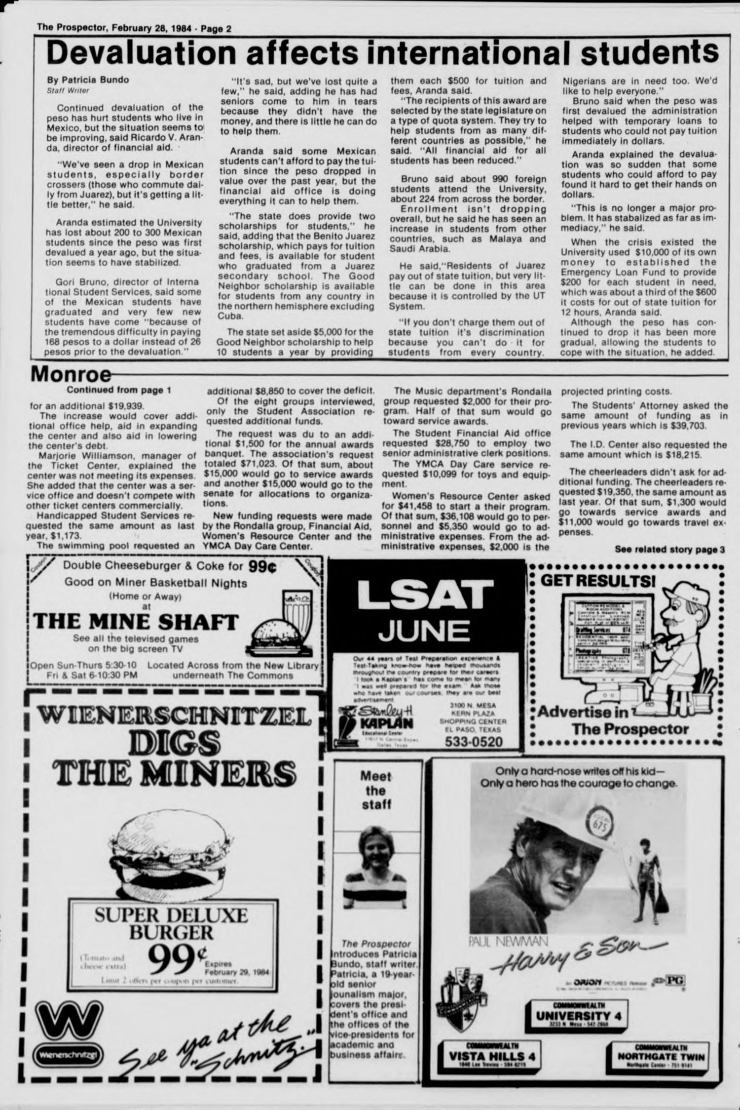 The Prospector (El Paso, Tex.), Vol. 69, No. 44, Ed. 1 Tuesday, February 28, 1984
                                                
                                                    [Sequence #]: 2 of 8
                                                