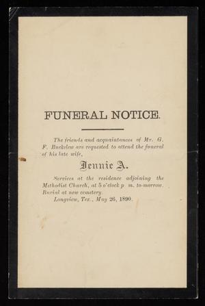 Primary view of object titled '[Funeral Program for Jennie A. Parker Buckelew, May 26, 1890]'.