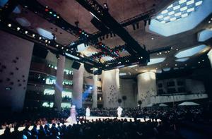 Primary view of object titled '[Apparel Mart Fashion Show, Stage Right of Runway #1]'.
