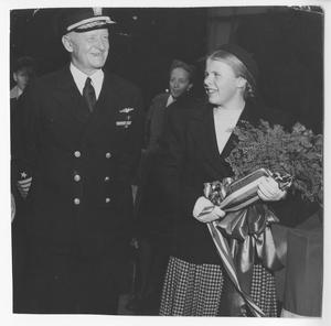 Primary view of object titled '[Fleet Admiral Chester W. Nimitz and Mary Nimitz at Christening of U.S.S. Buck]'.