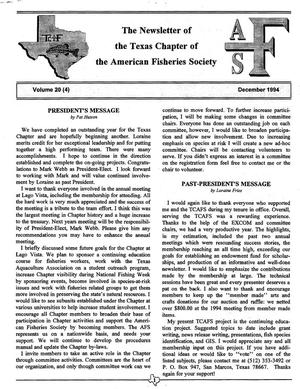 Primary view of object titled 'The Newsletter of the Texas Chapter of the American Fisheries Society, Volume 20, Number 4, December 1994'.