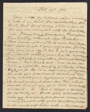 Primary view of object titled '[Letter from Elizabeth Upshur Teackle to her daughter, Elizabeth Ann Upshur Teackle, February 19, 1816]'.
