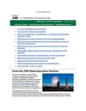 Primary view of object titled 'FSA News - Lone Star State Edition: June 2022'.