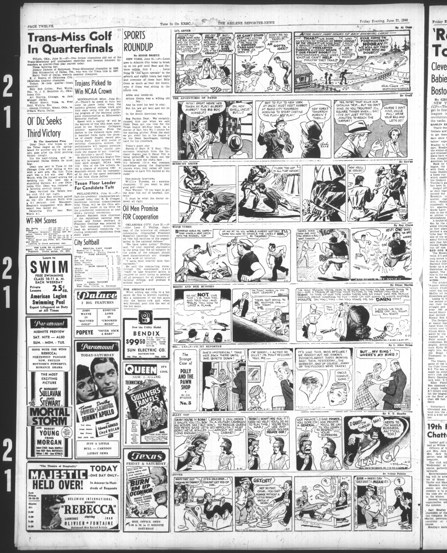 The Abilene Reporter-News (Abilene, Tex.), Vol. 60, No. 5, Ed. 2 Friday, June 21, 1940
                                                
                                                    [Sequence #]: 12 of 16
                                                
