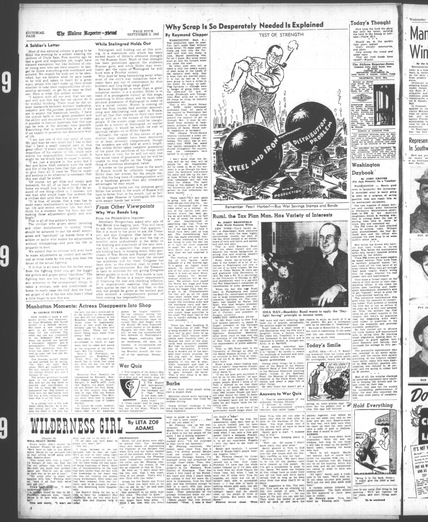 The Abilene Reporter-News (Abilene, Tex.), Vol. 61, No. 346, Ed. 2 Wednesday, September 9, 1942
                                                
                                                    [Sequence #]: 4 of 12
                                                