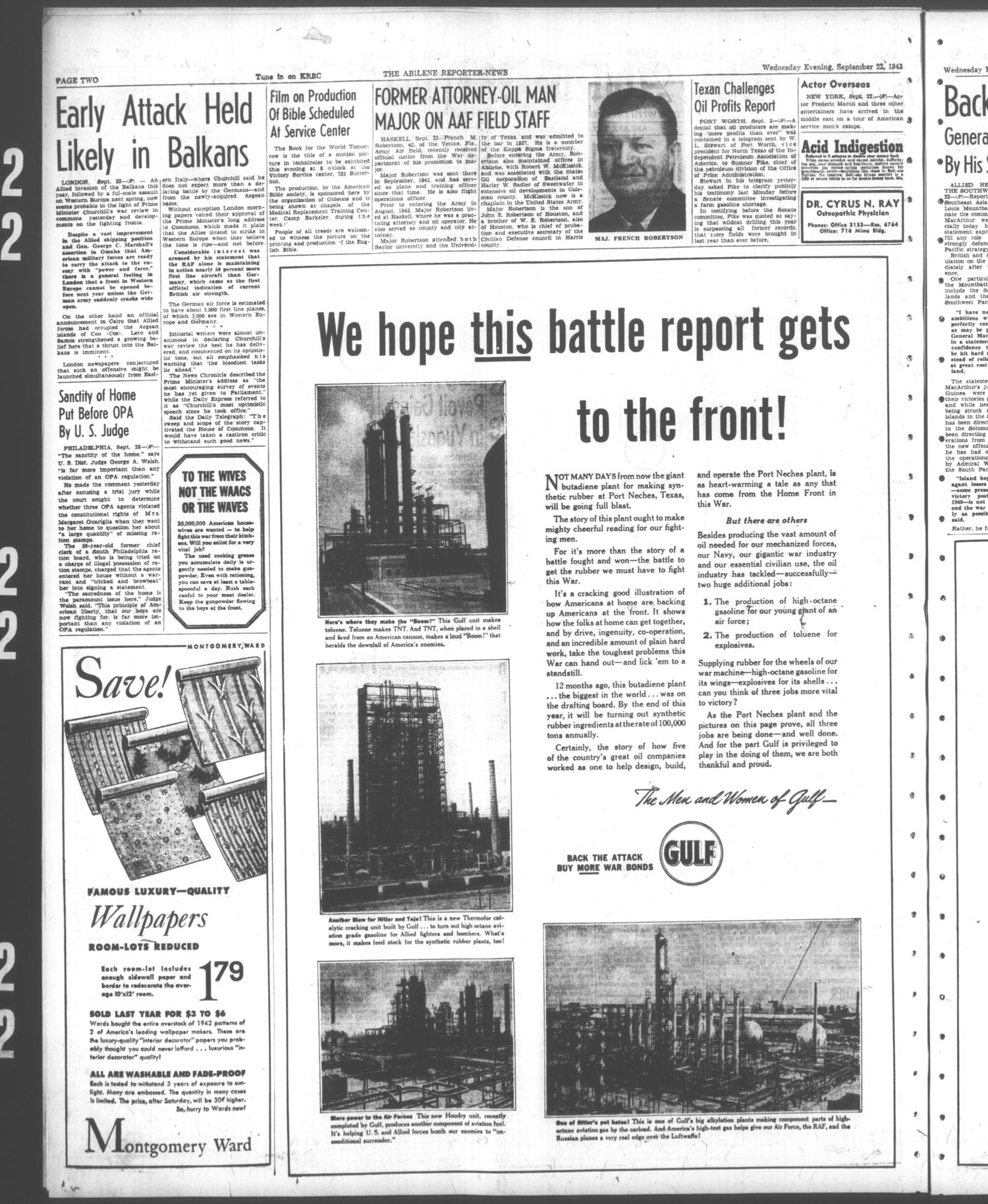 The Abilene Reporter-News (Abilene, Tex.), Vol. 63, No. 98, Ed. 2 Wednesday, September 22, 1943
                                                
                                                    [Sequence #]: 2 of 12
                                                