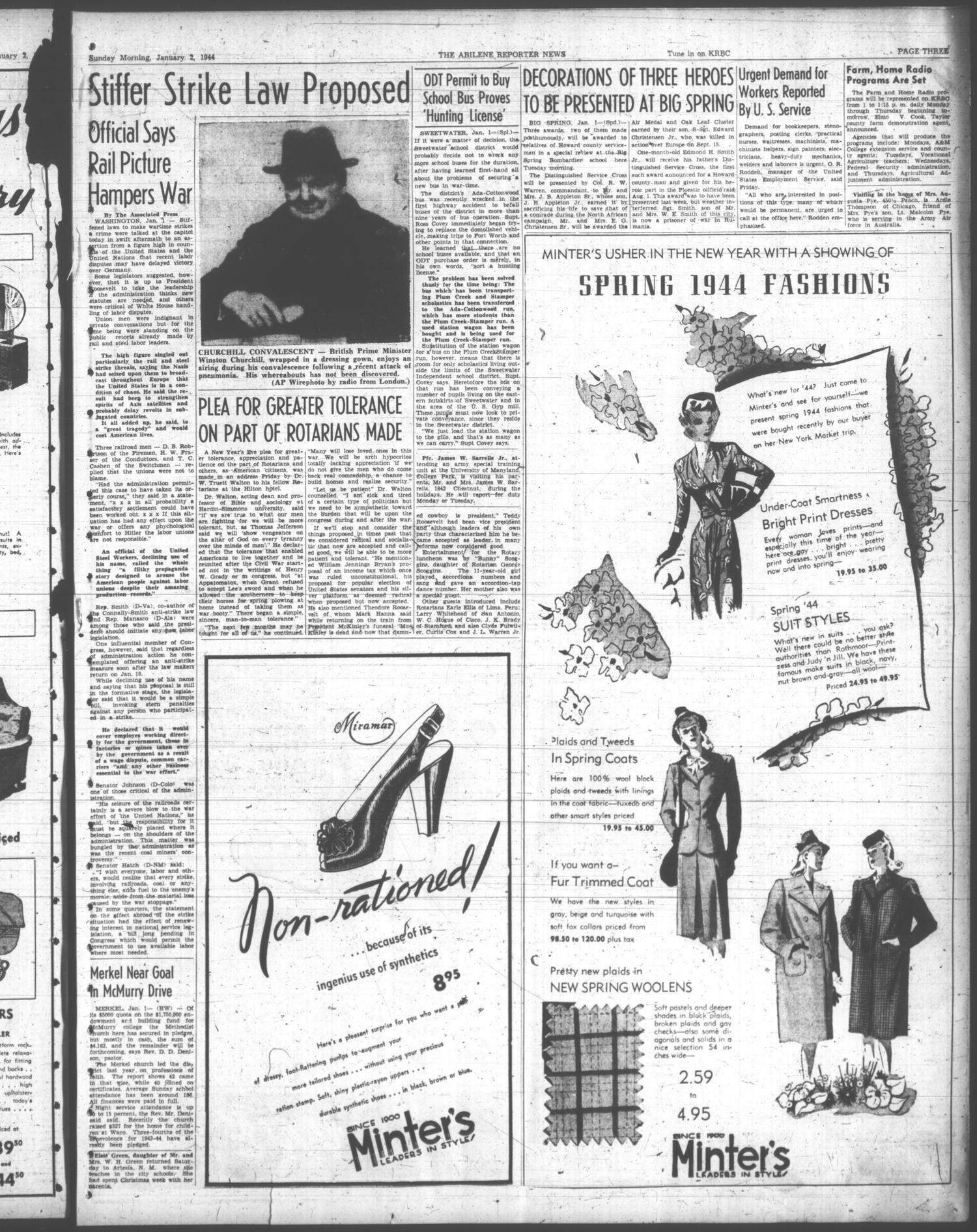 The Abilene Reporter-News (Abilene, Tex.), Vol. 63, No. 199, Ed. 1 Sunday, January 2, 1944
                                                
                                                    [Sequence #]: 3 of 30
                                                