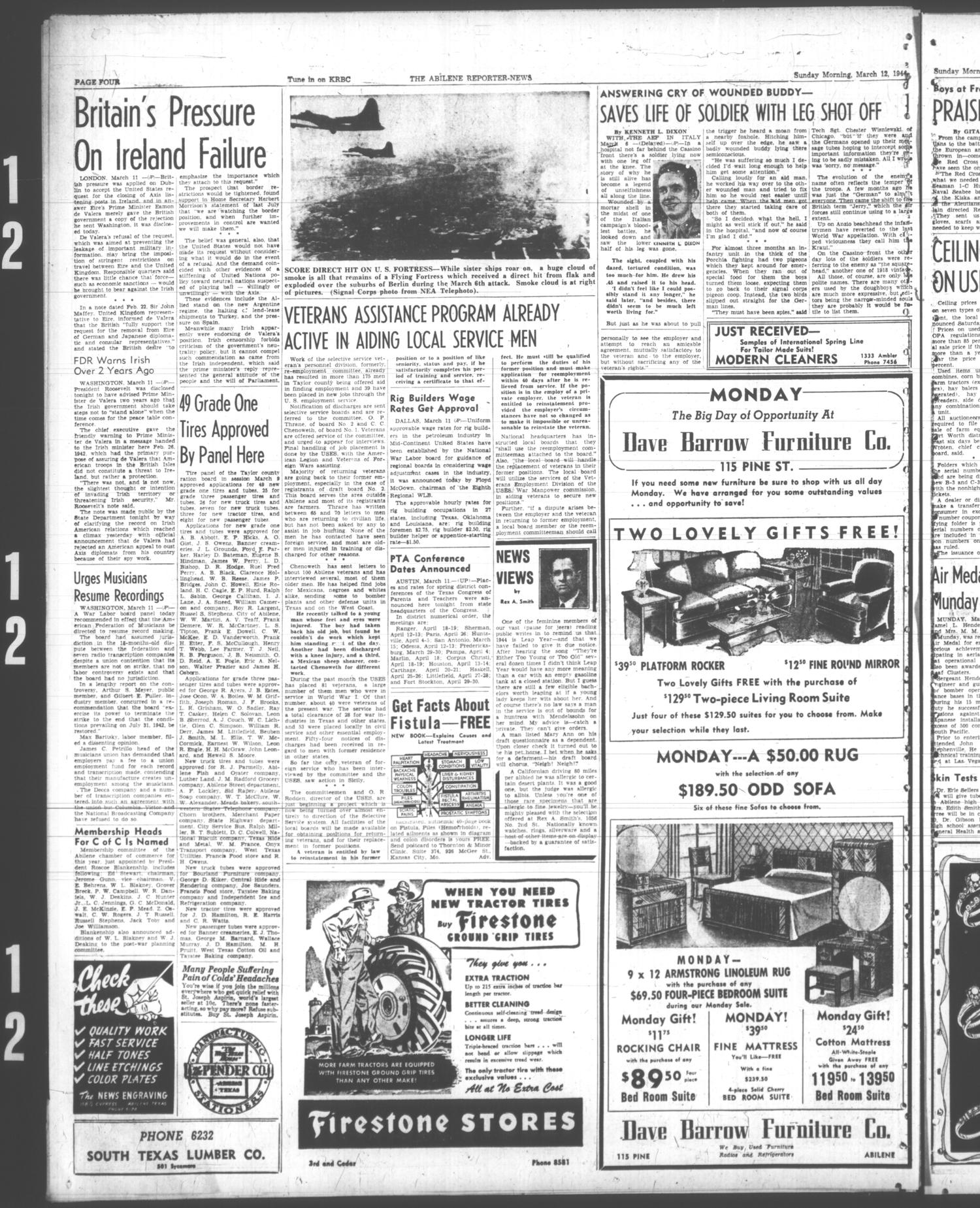 The Abilene Reporter-News (Abilene, Tex.), Vol. 63, No. 269, Ed. 1 Sunday, March 12, 1944
                                                
                                                    [Sequence #]: 4 of 34
                                                