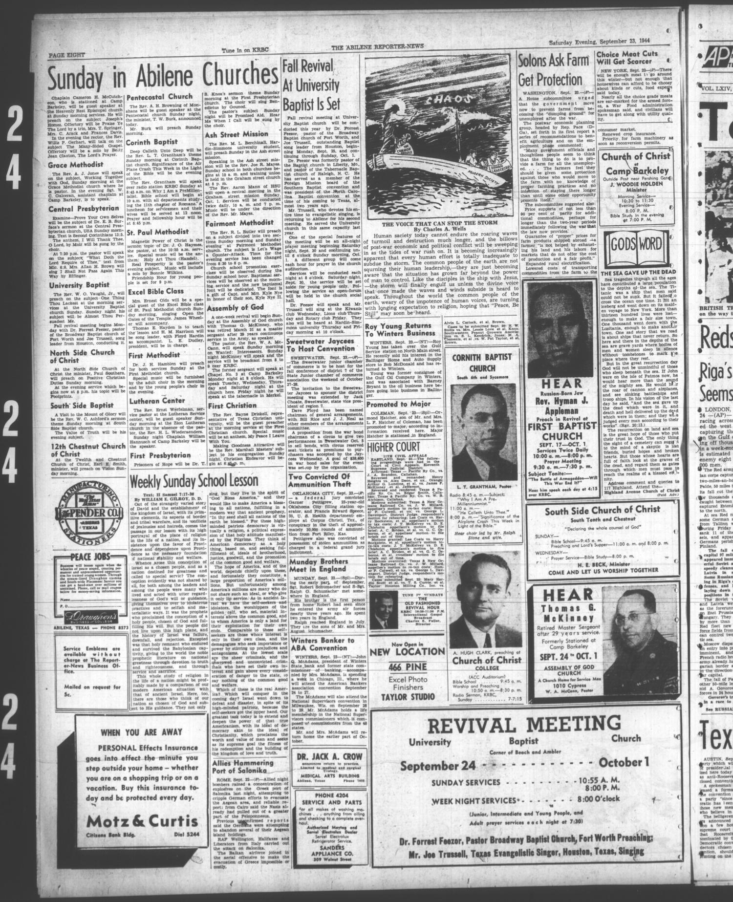The Abilene Reporter-News (Abilene, Tex.), Vol. 64, No. 97, Ed. 2 Saturday, September 23, 1944
                                                
                                                    [Sequence #]: 8 of 8
                                                