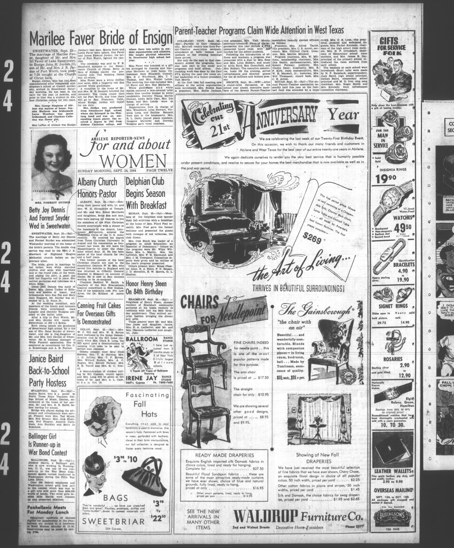 The Abilene Reporter-News (Abilene, Tex.), Vol. 64, No. 98, Ed. 1 Sunday, September 24, 1944
                                                
                                                    [Sequence #]: 26 of 34
                                                