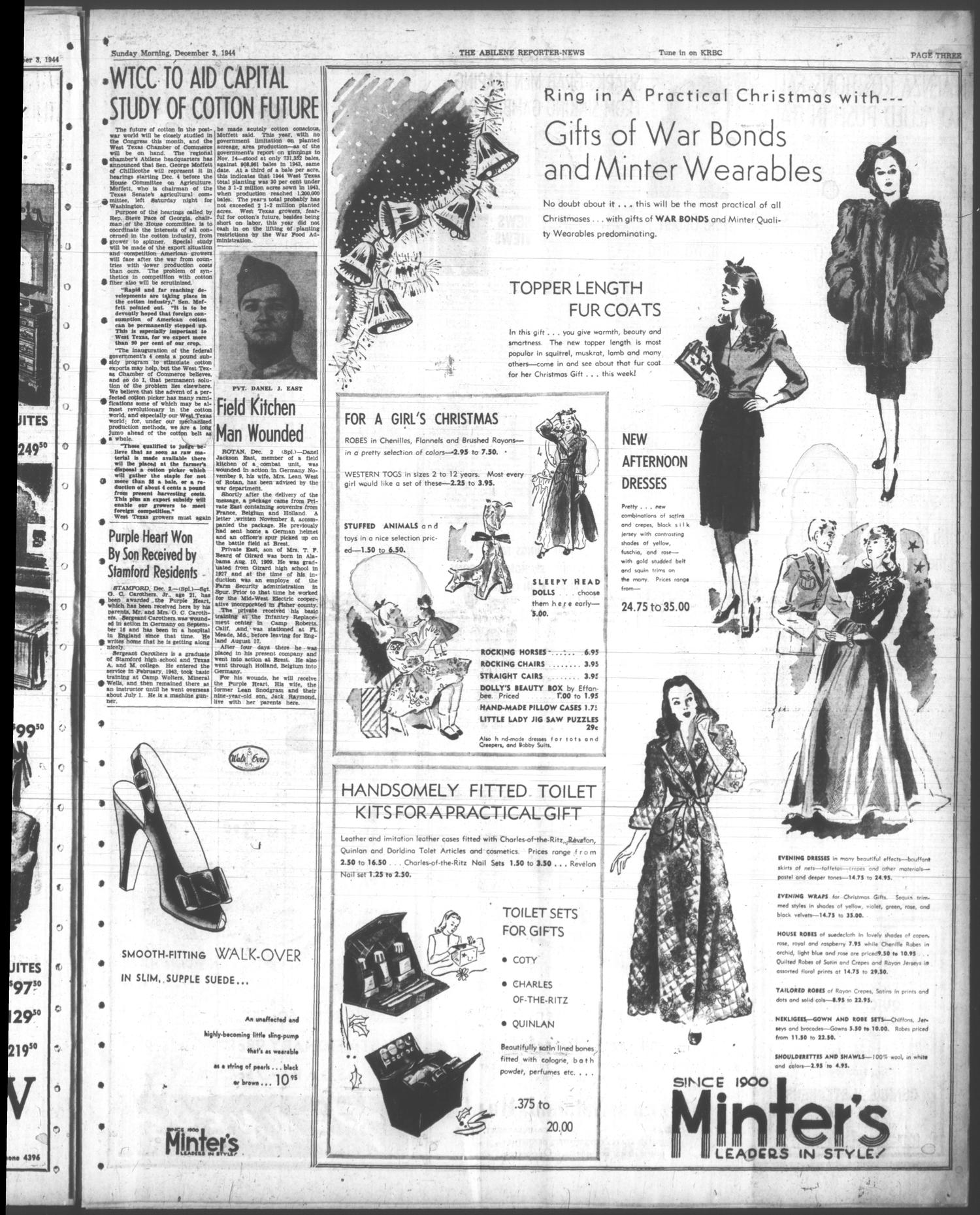 The Abilene Reporter-News (Abilene, Tex.), Vol. 64, No. 165, Ed. 1 Sunday, December 3, 1944
                                                
                                                    [Sequence #]: 3 of 40
                                                