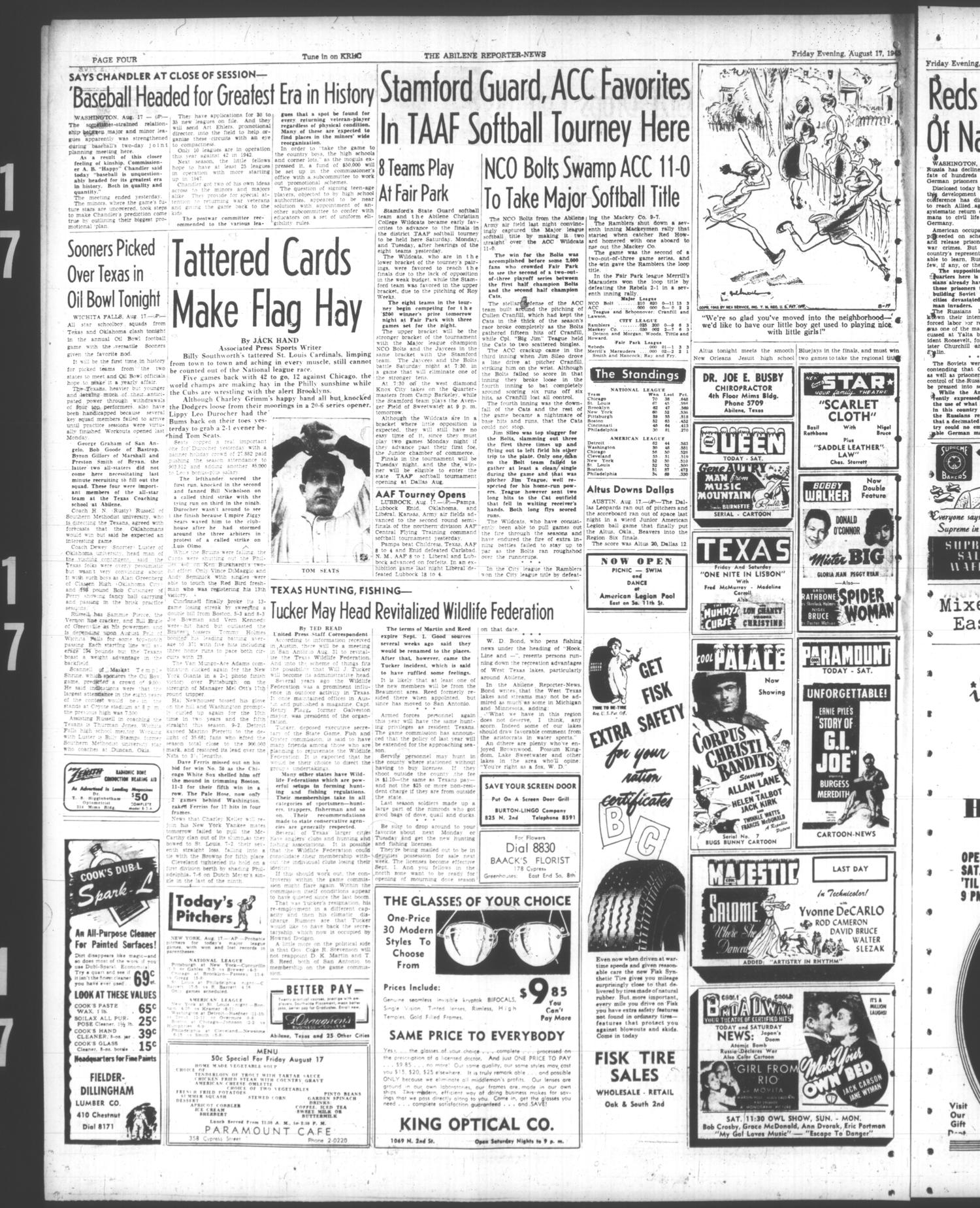 The Abilene Reporter-News (Abilene, Tex.), Vol. 65, No. 60, Ed. 2 Friday, August 17, 1945
                                                
                                                    [Sequence #]: 4 of 14
                                                