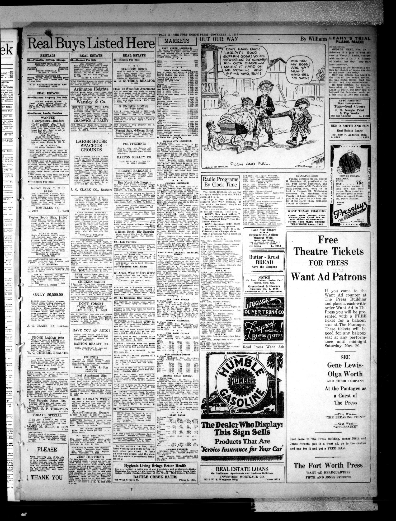 The Press (Fort Worth, Tex.), Vol. 6, No. 33, Ed. 2 Wednesday, November 10, 1926
                                                
                                                    [Sequence #]: 11 of 12
                                                