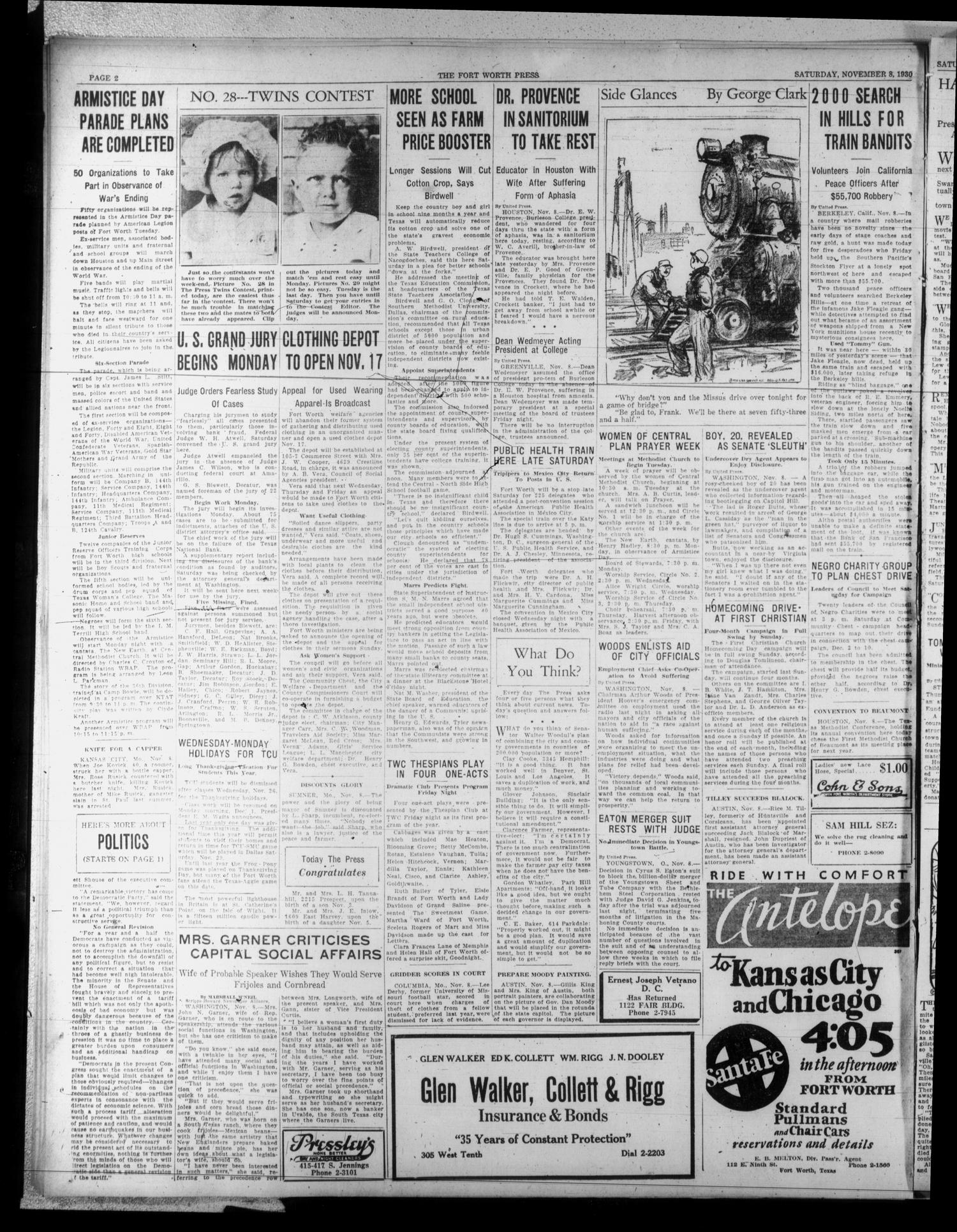 The Fort Worth Press (Fort Worth, Tex.), Vol. 10, No. 33, Ed. 2 Saturday, November 8, 1930
                                                
                                                    [Sequence #]: 2 of 10
                                                