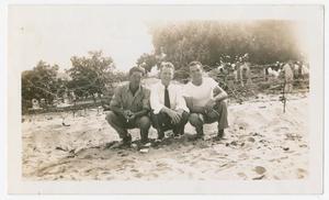 Primary view of object titled '[Ross Copper, Harry Hughes, and Robert Reynolds at Waikiki Beach]'.