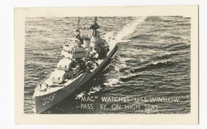 Primary view of object titled '"MAC" Watches U.S.S. Winslow Pass by on the High Seas'.