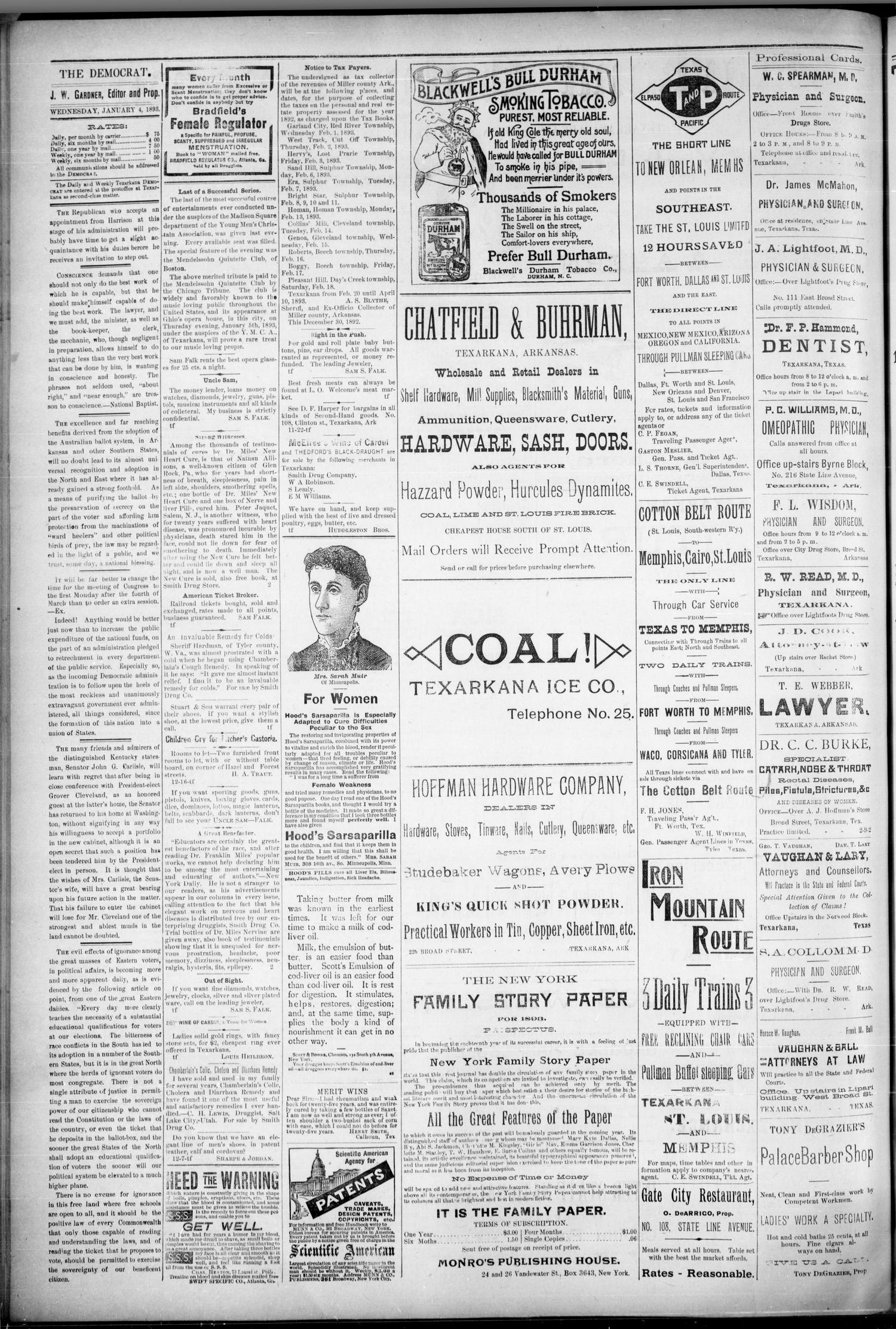 Texarkana Daily Democrat. (Texarkana, Ark.), Vol. 9, No. 127, Ed. 1 Wednesday, January 4, 1893
                                                
                                                    [Sequence #]: 2 of 4
                                                