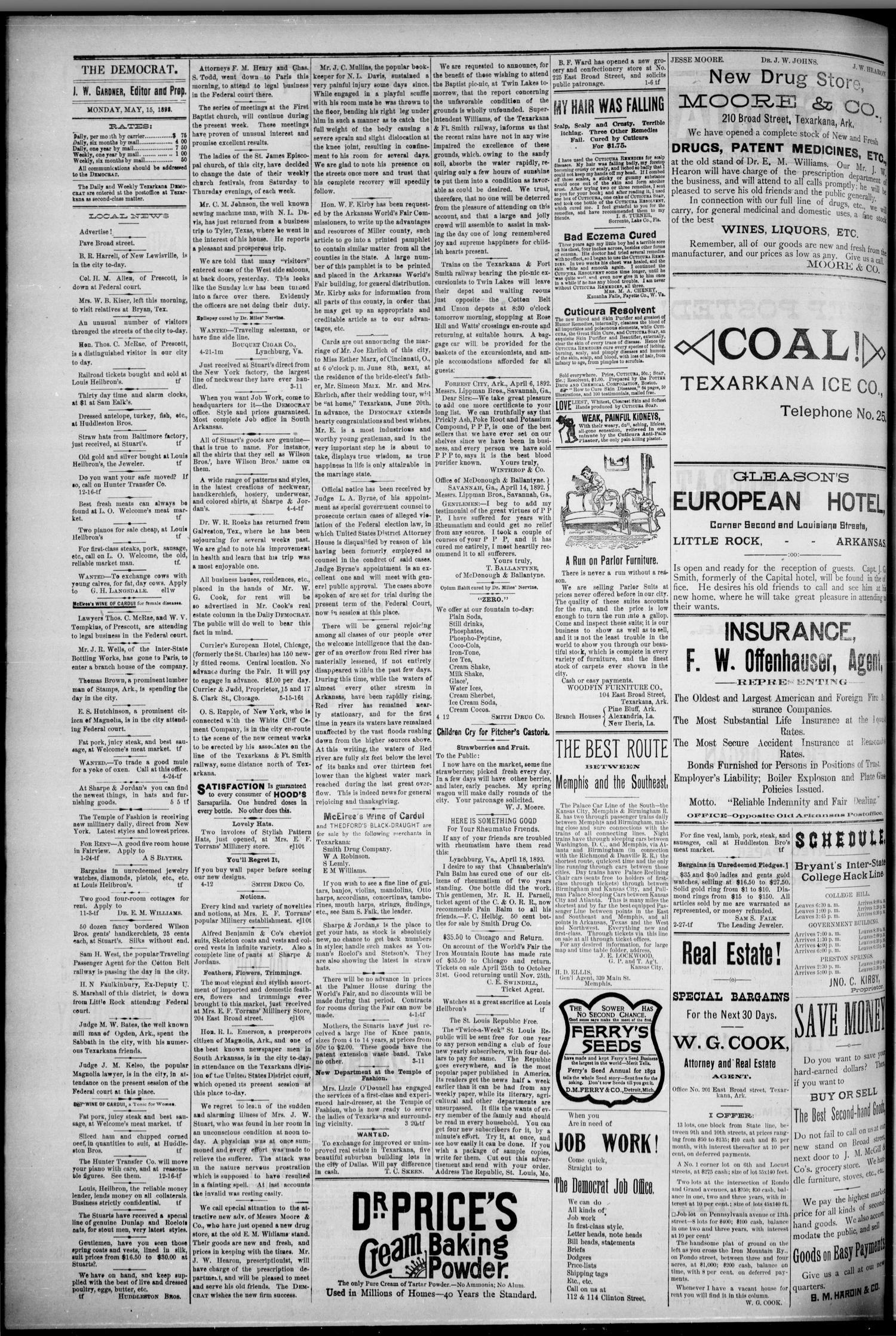 Texarkana Daily Democrat. (Texarkana, Ark.), Vol. 9, No. 239, Ed. 1 Monday, May 15, 1893
                                                
                                                    [Sequence #]: 4 of 4
                                                