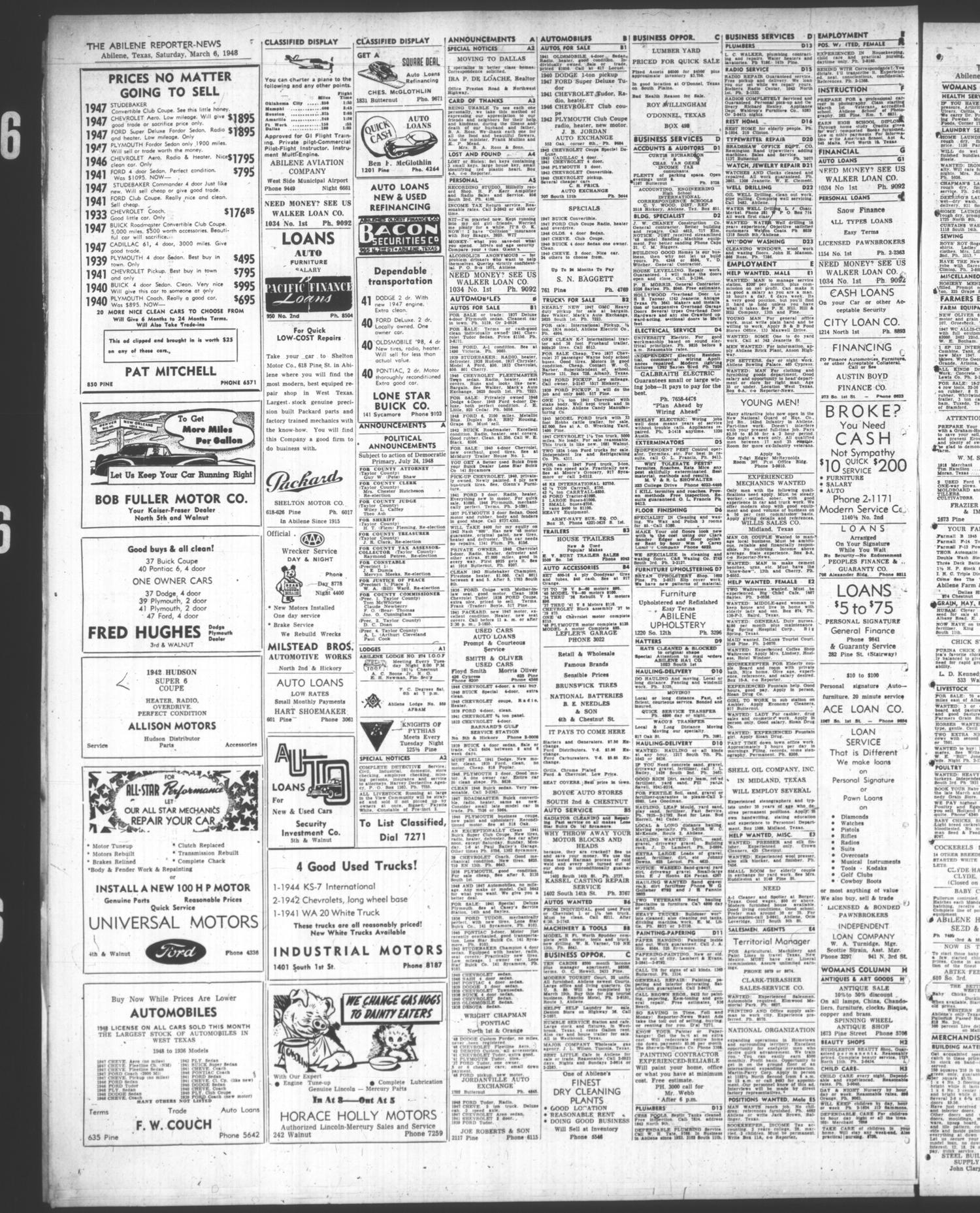 The Abilene Reporter-News (Abilene, Tex.), Vol. 67, No. 211, Ed. 2 Saturday, March 6, 1948
                                                
                                                    [Sequence #]: 6 of 8
                                                