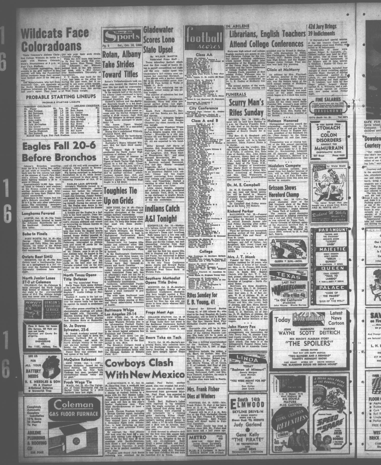 The Abilene Reporter-News (Abilene, Tex.), Vol. 68, No. 68, Ed. 2 Saturday, October 16, 1948
                                                
                                                    [Sequence #]: 2 of 8
                                                