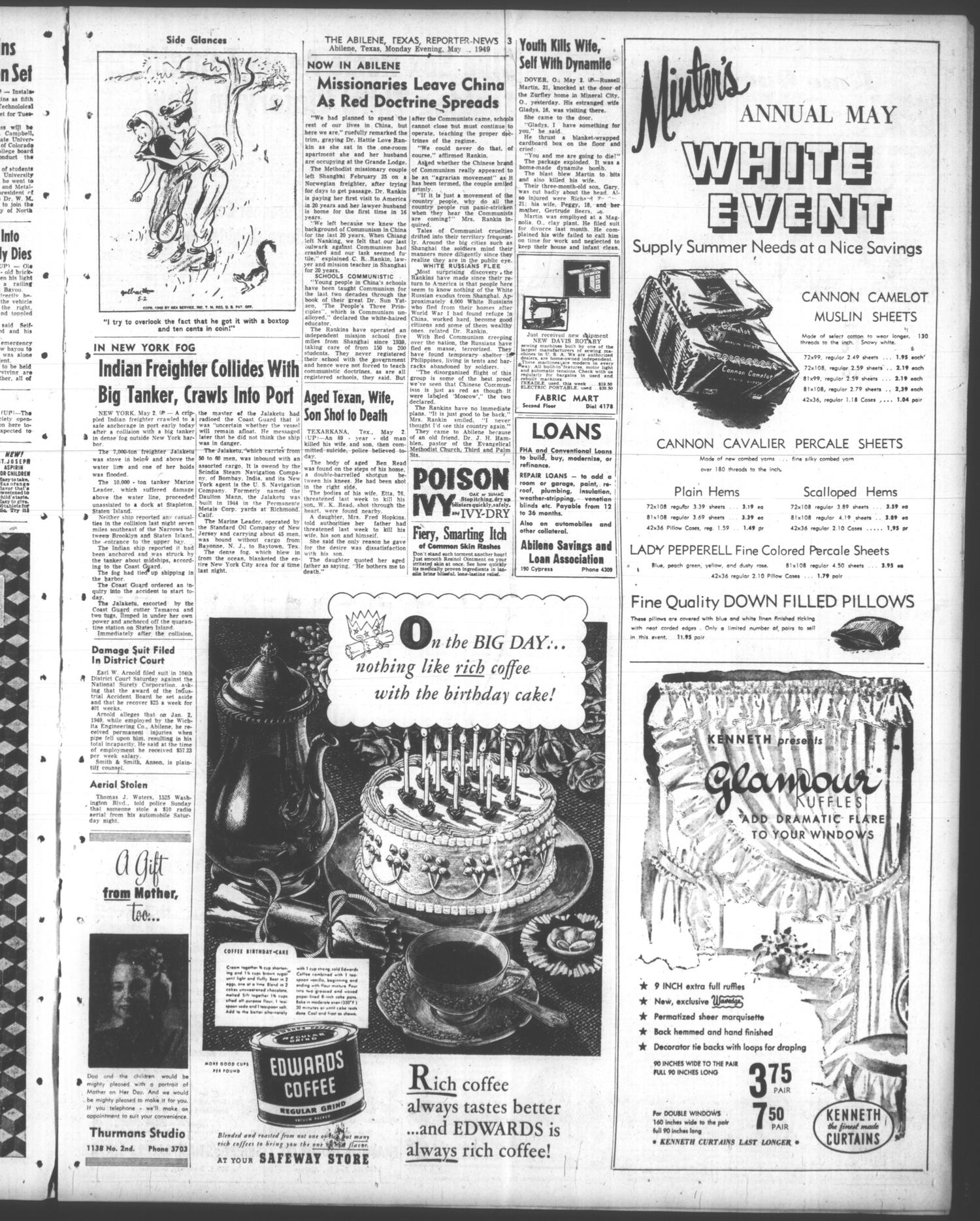 The Abilene Reporter-News (Abilene, Tex.), Vol. 68, No. 213, Ed. 2 Monday, May 2, 1949
                                                
                                                    [Sequence #]: 3 of 14
                                                