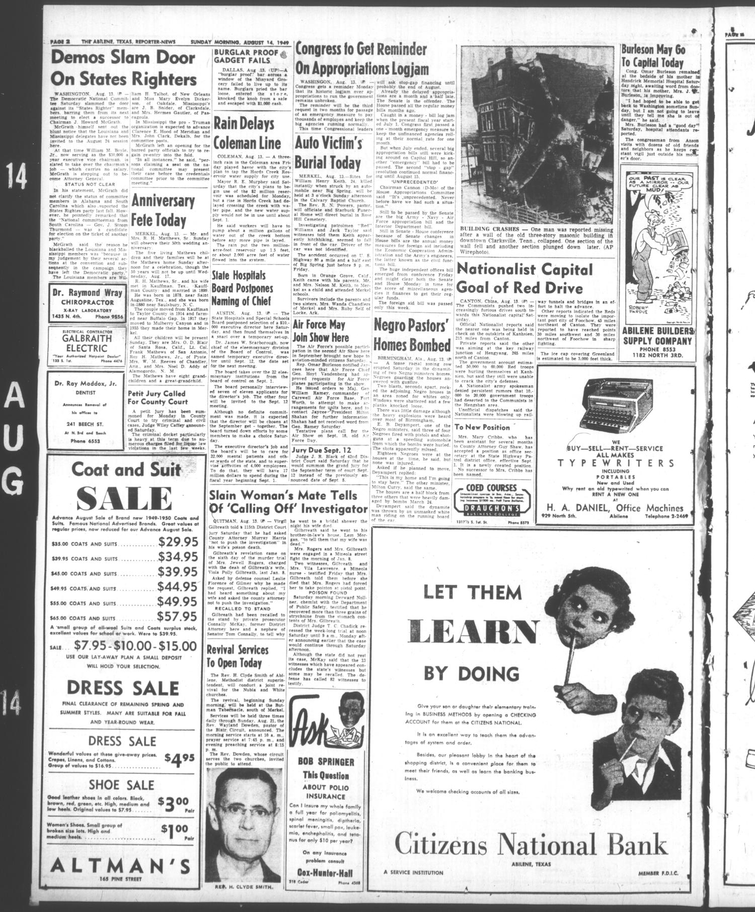 The Abilene Reporter-News (Abilene, Tex.), Vol. 69, No. 63, Ed. 1 Sunday, August 14, 1949
                                                
                                                    [Sequence #]: 2 of 56
                                                