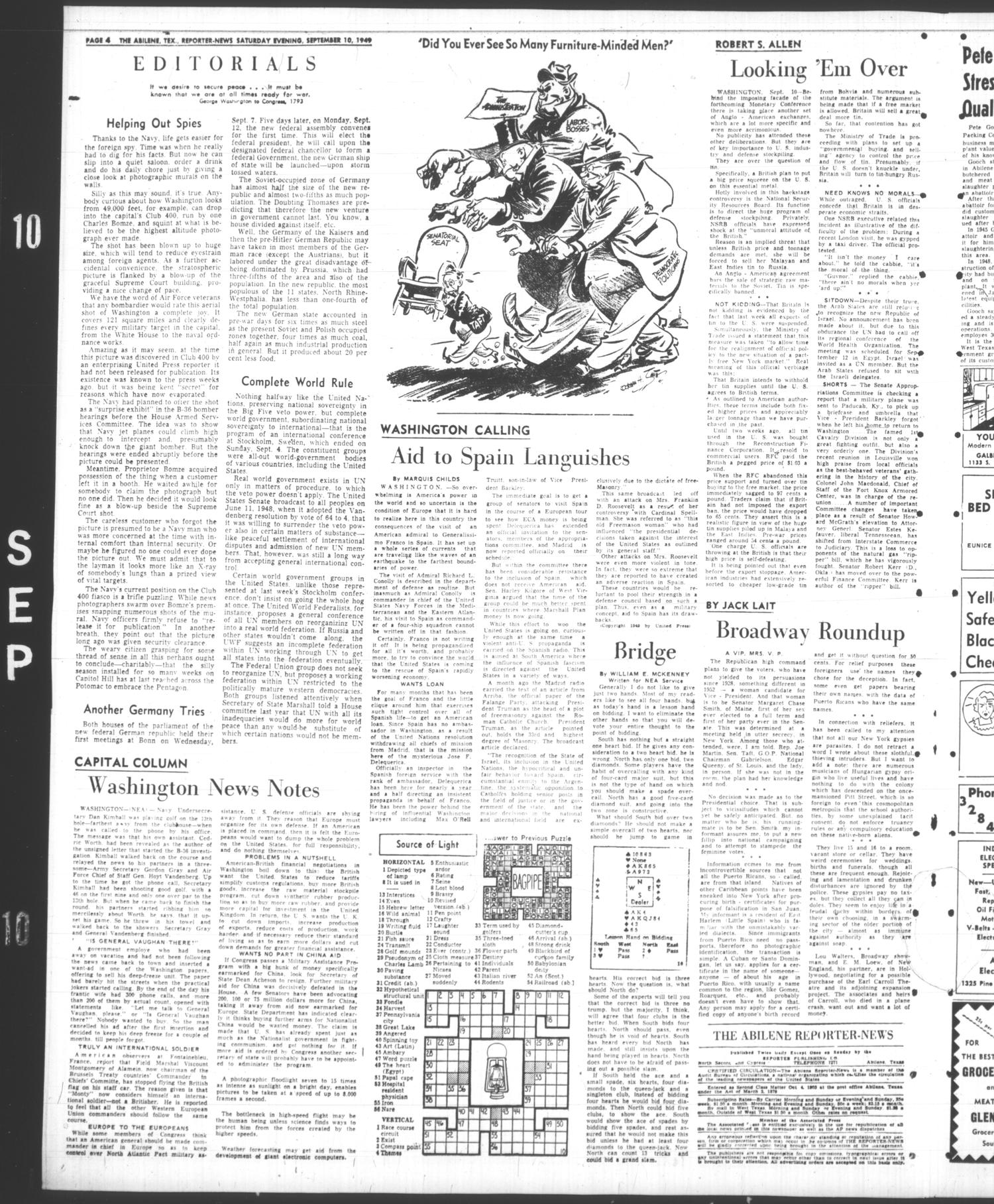 The Abilene Reporter-News (Abilene, Tex.), Vol. 69, No. 89, Ed. 2 Saturday, September 10, 1949
                                                
                                                    [Sequence #]: 4 of 10
                                                