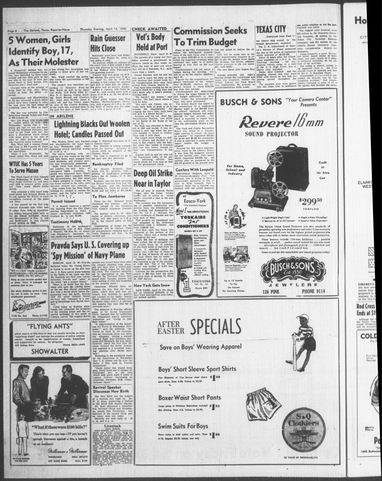The Abilene Reporter-News (Abilene, Tex.), Vol. 69, No. 328, Ed. 2 Thursday, April 13, 1950
                                                
                                                    [Sequence #]: 2 of 34
                                                