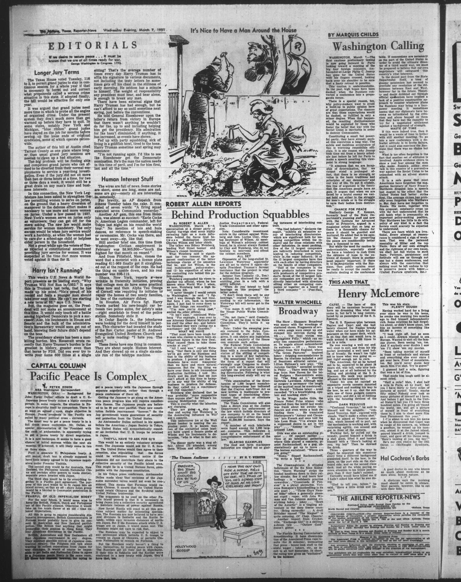 The Abilene Reporter-News (Abilene, Tex.), Vol. 70, No. 260, Ed. 2 Wednesday, March 7, 1951
                                                
                                                    [Sequence #]: 16 of 26
                                                