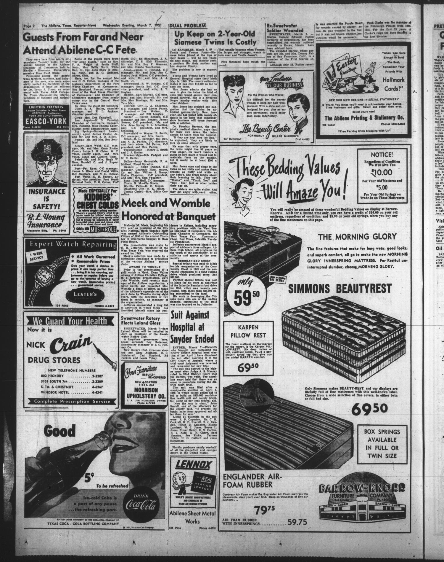 The Abilene Reporter-News (Abilene, Tex.), Vol. 70, No. 260, Ed. 2 Wednesday, March 7, 1951
                                                
                                                    [Sequence #]: 2 of 26
                                                