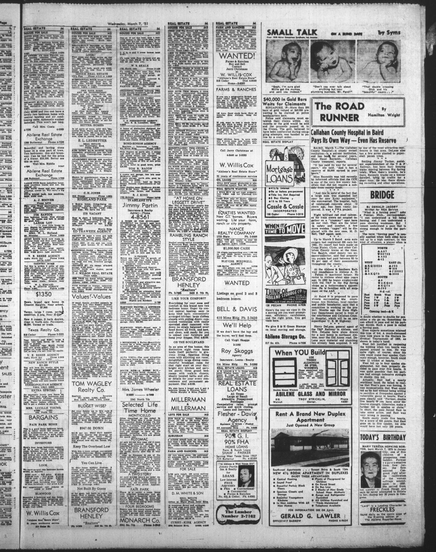 The Abilene Reporter-News (Abilene, Tex.), Vol. 70, No. 260, Ed. 2 Wednesday, March 7, 1951
                                                
                                                    [Sequence #]: 21 of 26
                                                