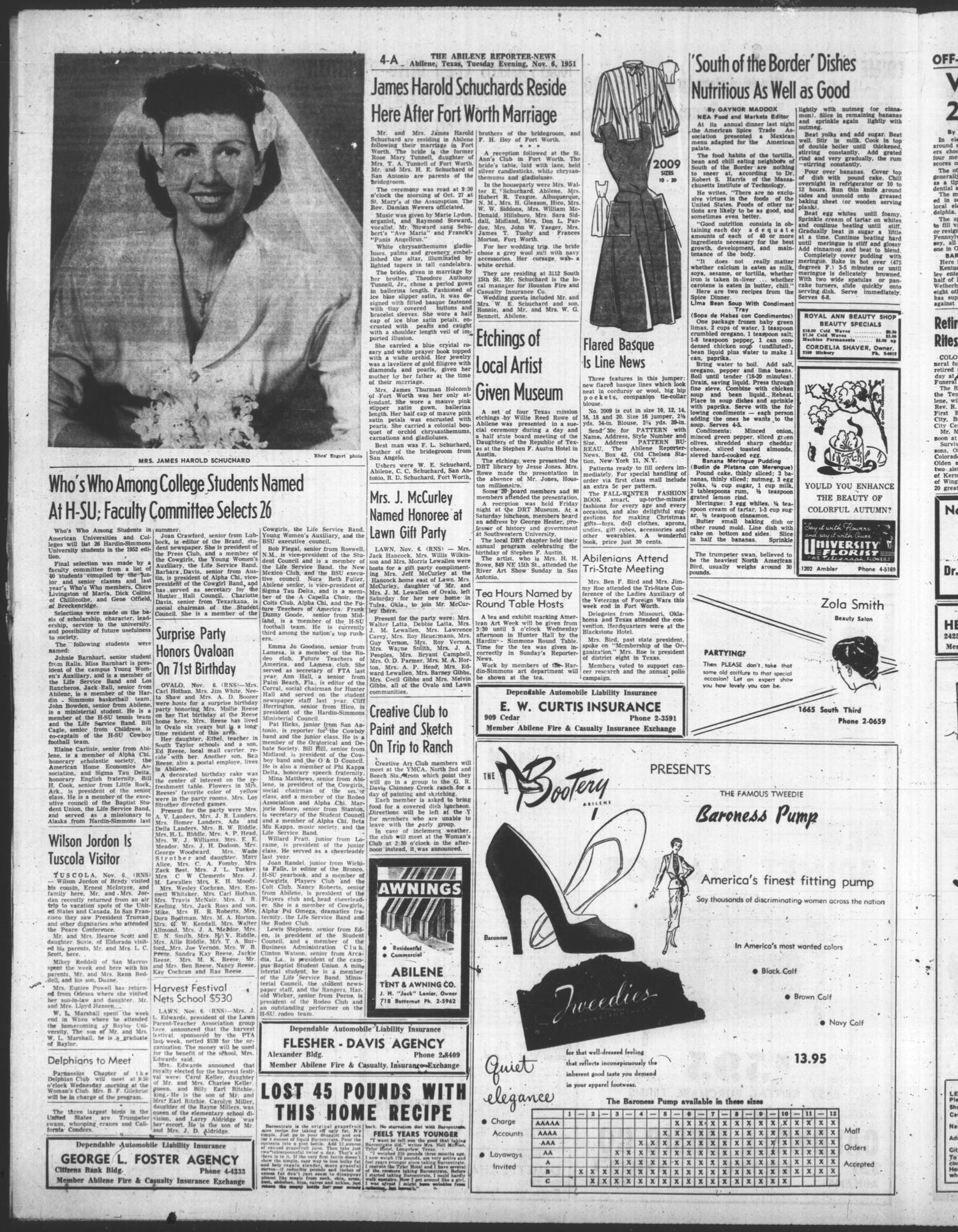The Abilene Reporter-News (Abilene, Tex.), Vol. 71, No. 138, Ed. 2 Tuesday, November 6, 1951
                                                
                                                    [Sequence #]: 4 of 22
                                                