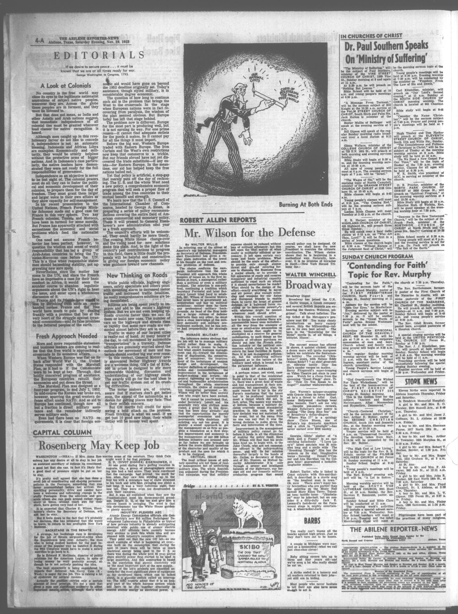 The Abilene Reporter-News (Abilene, Tex.), Vol. 72, No. 111, Ed. 2 Saturday, November 29, 1952
                                                
                                                    [Sequence #]: 4 of 8
                                                