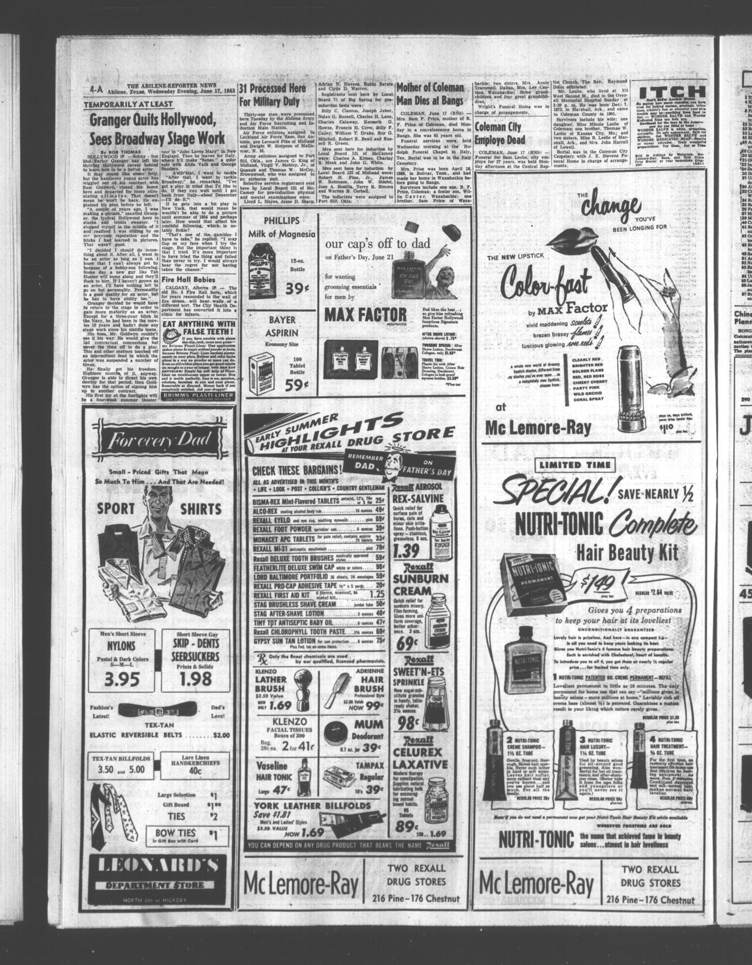 The Abilene Reporter-News (Abilene, Tex.), Vol. 72, No. 312, Ed. 2 Wednesday, June 17, 1953
                                                
                                                    [Sequence #]: 4 of 32
                                                