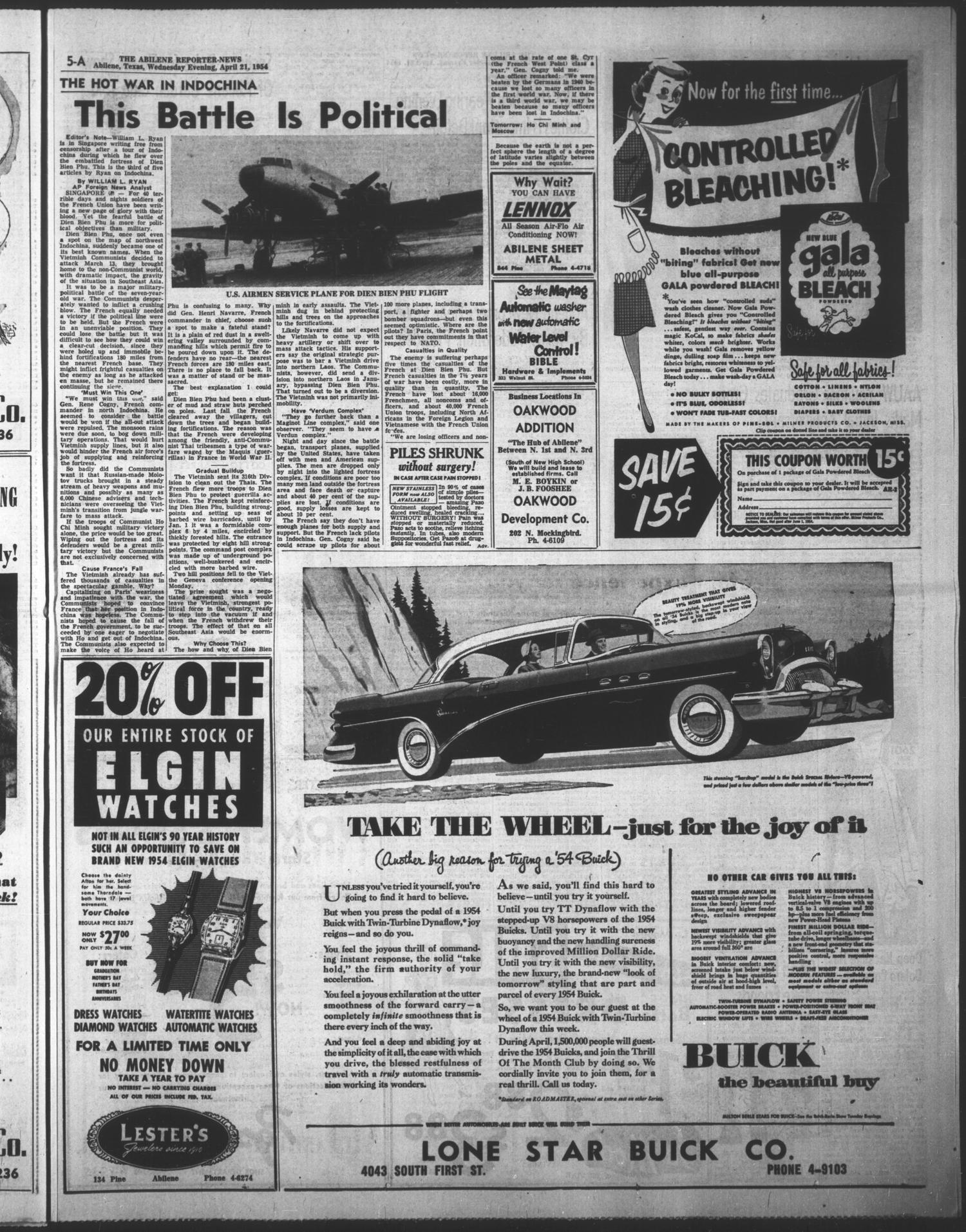 The Abilene Reporter-News (Abilene, Tex.), Vol. 73, No. 309, Ed. 2 Wednesday, April 21, 1954
                                                
                                                    [Sequence #]: 5 of 40
                                                