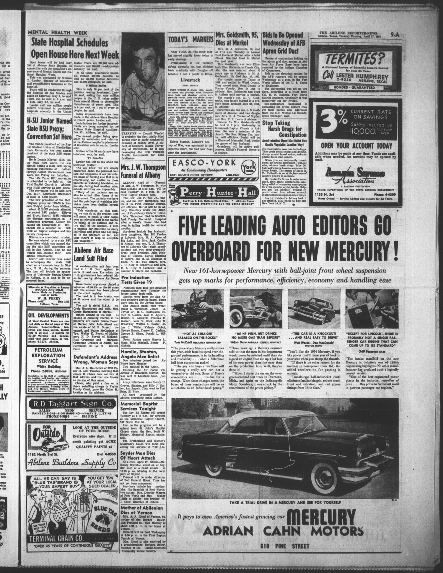 The Abilene Reporter-News (Abilene, Tex.), Vol. 73, No. 314, Ed. 2 Tuesday, April 27, 1954
                                                
                                                    [Sequence #]: 9 of 24
                                                